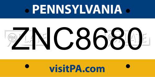 ZNC8680 Pennsylvania License Plate