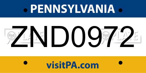 ZND0972 Pennsylvania License Plate