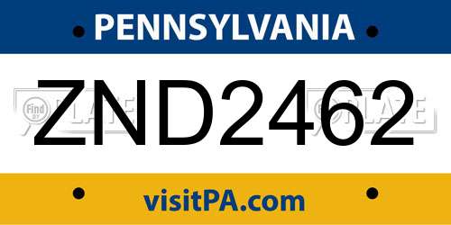 ZND2462 Pennsylvania License Plate