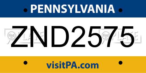ZND2575 Pennsylvania License Plate