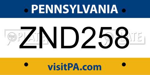 ZND258 Pennsylvania License Plate