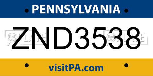 ZND3538 Pennsylvania License Plate