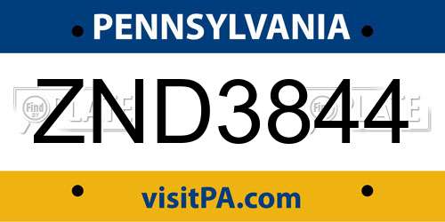 ZND3844 Pennsylvania License Plate