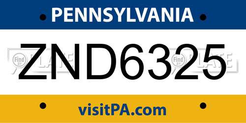 ZND6325 Pennsylvania License Plate