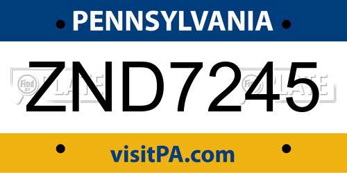 ZND7245 Pennsylvania License Plate