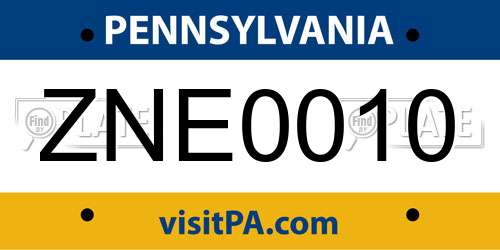 ZNE0010 Pennsylvania License Plate