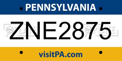ZNE2875 Pennsylvania License Plate