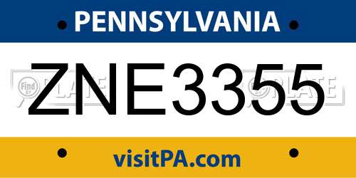 ZNE3355 Pennsylvania License Plate