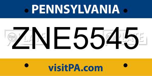 ZNE5545 Pennsylvania License Plate