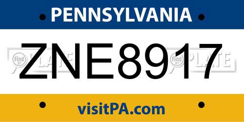 ZNE8917 Pennsylvania License Plate