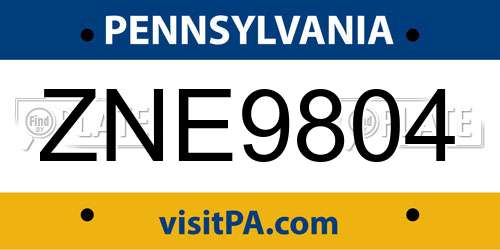 ZNE9804 Pennsylvania License Plate