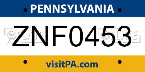 ZNF0453 Pennsylvania License Plate