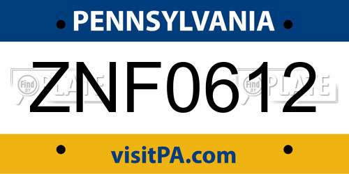 ZNF0612 Pennsylvania License Plate
