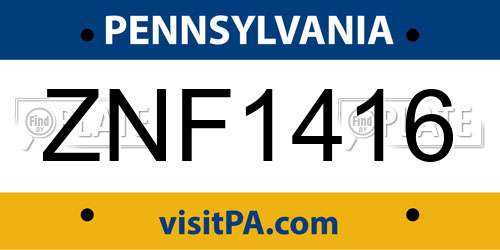 ZNF1416 Pennsylvania License Plate