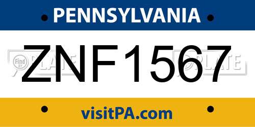 ZNF1567 Pennsylvania License Plate