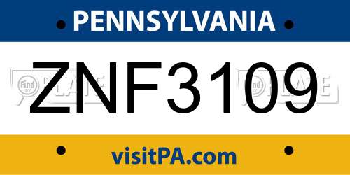ZNF3109 Pennsylvania License Plate
