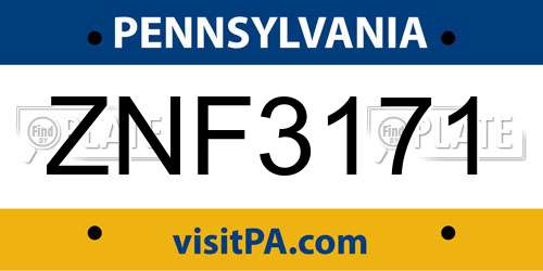 ZNF3171 Pennsylvania License Plate
