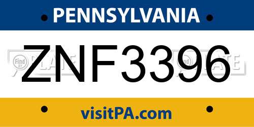 ZNF3396 Pennsylvania License Plate