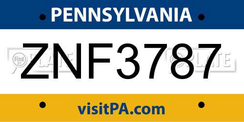 ZNF3787 Pennsylvania License Plate