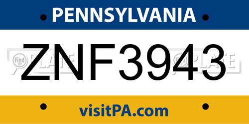 ZNF3943 Pennsylvania License Plate