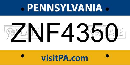 ZNF4350 Pennsylvania License Plate
