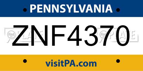 ZNF4370 Pennsylvania License Plate