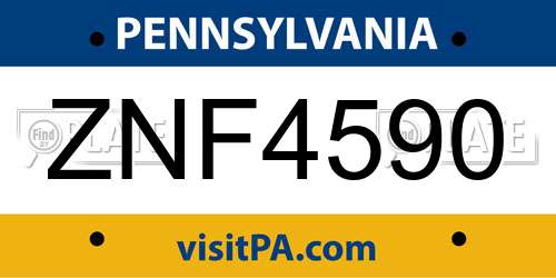ZNF4590 Pennsylvania License Plate
