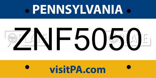 ZNF5050 Pennsylvania License Plate