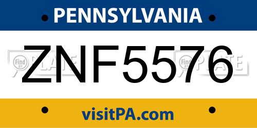 ZNF5576 Pennsylvania License Plate