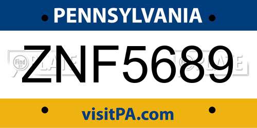 ZNF5689 Pennsylvania License Plate