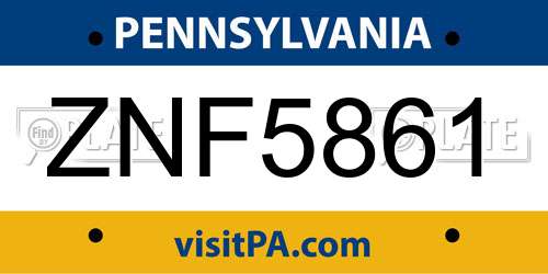 ZNF5861 Pennsylvania License Plate