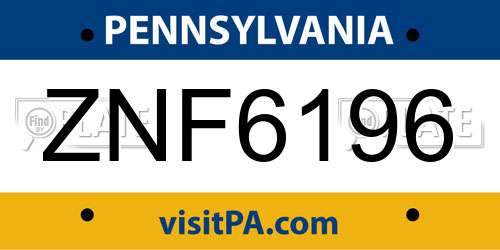 ZNF6196 Pennsylvania License Plate