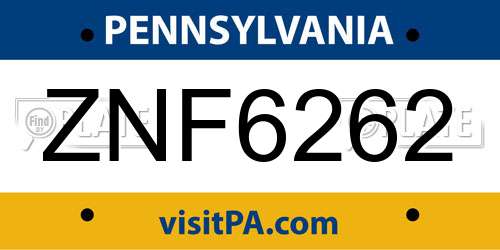 ZNF6262 Pennsylvania License Plate