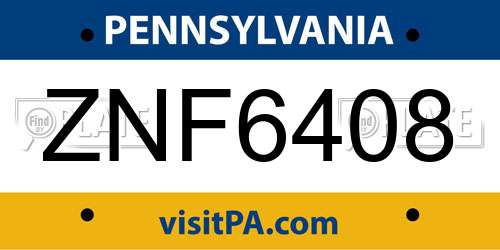 ZNF6408 Pennsylvania License Plate