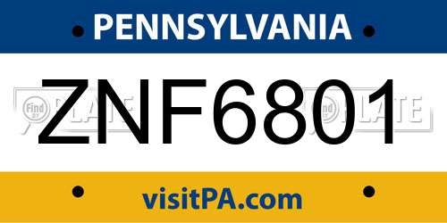 ZNF6801 Pennsylvania License Plate
