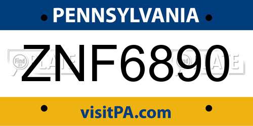 ZNF6890 Pennsylvania License Plate