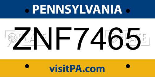 ZNF7465 Pennsylvania License Plate