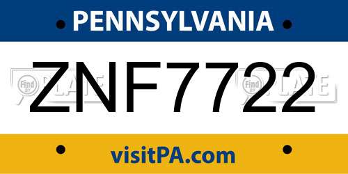 ZNF7722 Pennsylvania License Plate