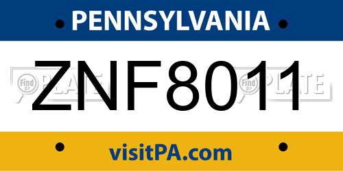 ZNF8011 Pennsylvania License Plate