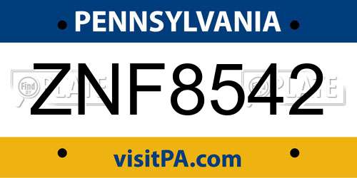 ZNF8542 Pennsylvania License Plate