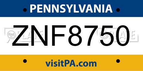 ZNF8750 Pennsylvania License Plate