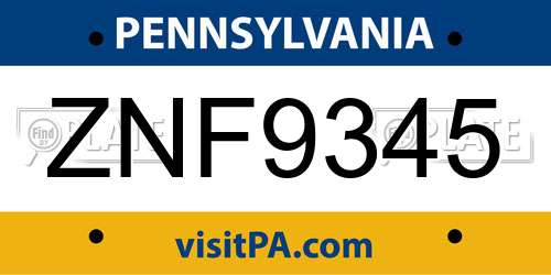 ZNF9345 Pennsylvania License Plate