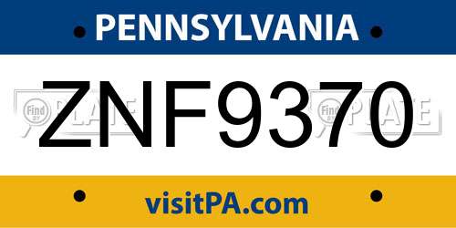 ZNF9370 Pennsylvania License Plate