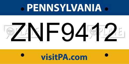 ZNF9412 Pennsylvania License Plate