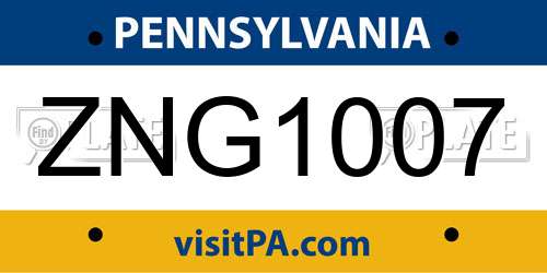 ZNG1007 Pennsylvania License Plate