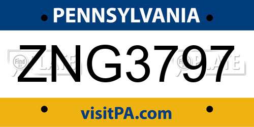 ZNG3797 Pennsylvania License Plate