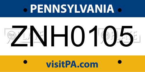 ZNH0105 Pennsylvania License Plate