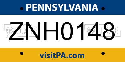 ZNH0148 Pennsylvania License Plate