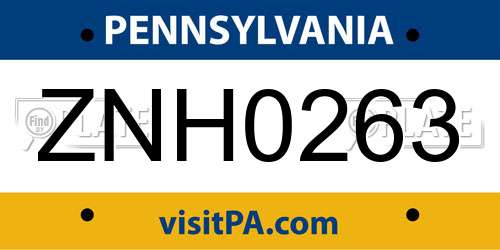 ZNH0263 Pennsylvania License Plate