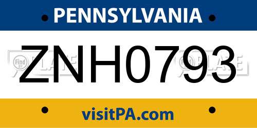 ZNH0793 Pennsylvania License Plate